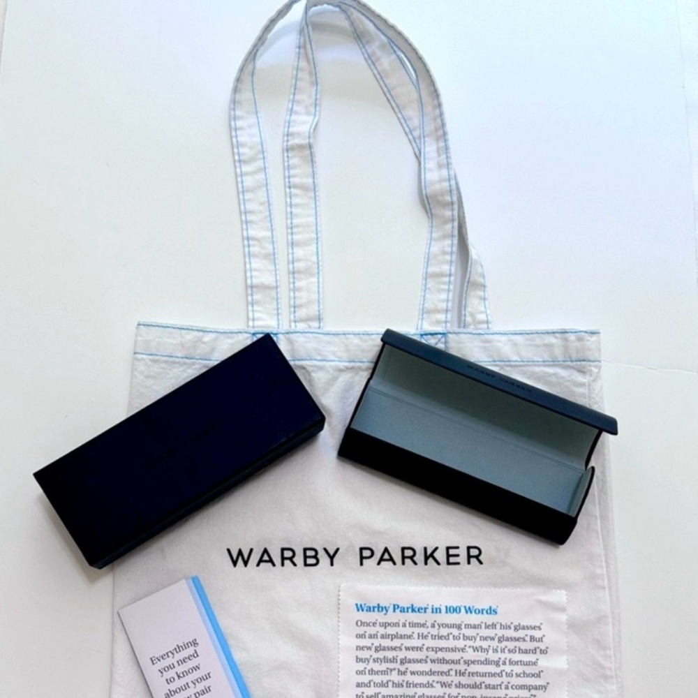 Warby Parker Hard Eyeglass Case Cleaning Cloth Tote Bag Box Accessory Bundle New